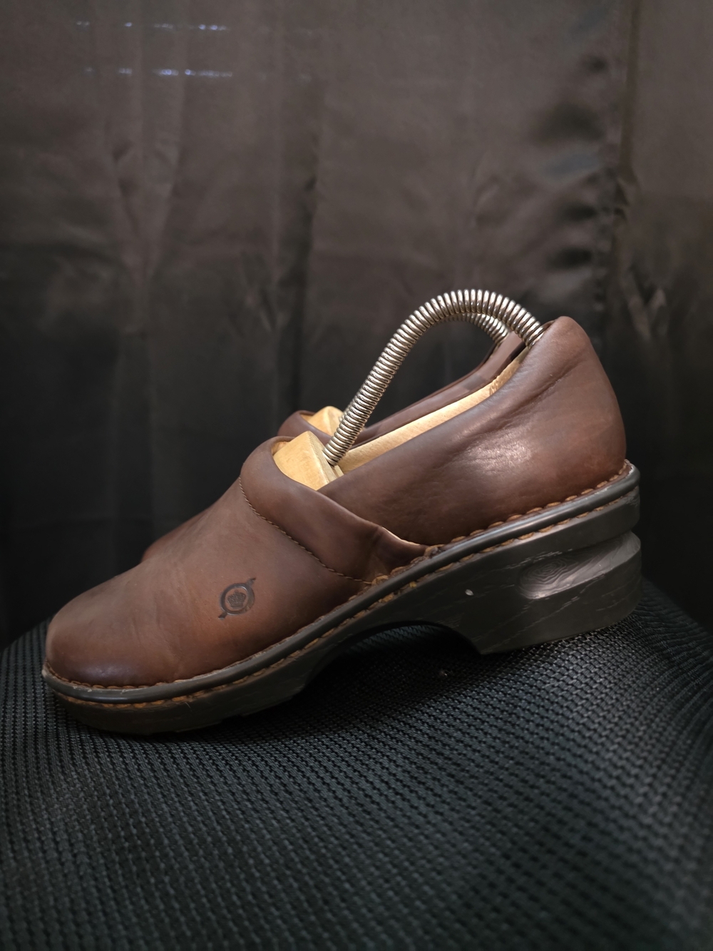 Born Brown Leather Clog with Raised Heel